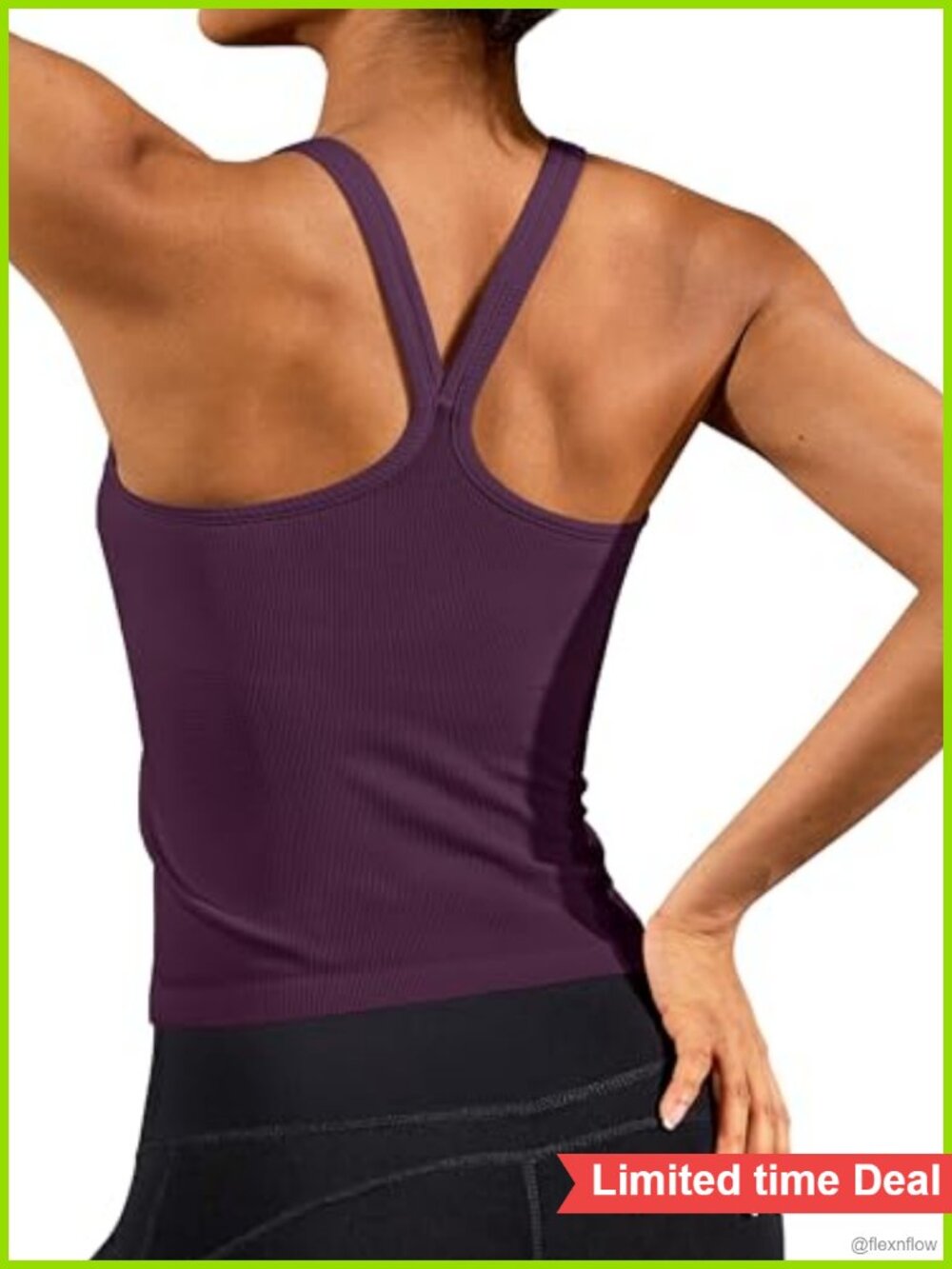 Ribbed Workout Tank Top Built in Bra Seamless Athletic Yoga Top